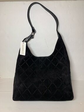 Hammitt TIM Diamond Suede Pebble Leather Medium Shoulder Bag Black NWT